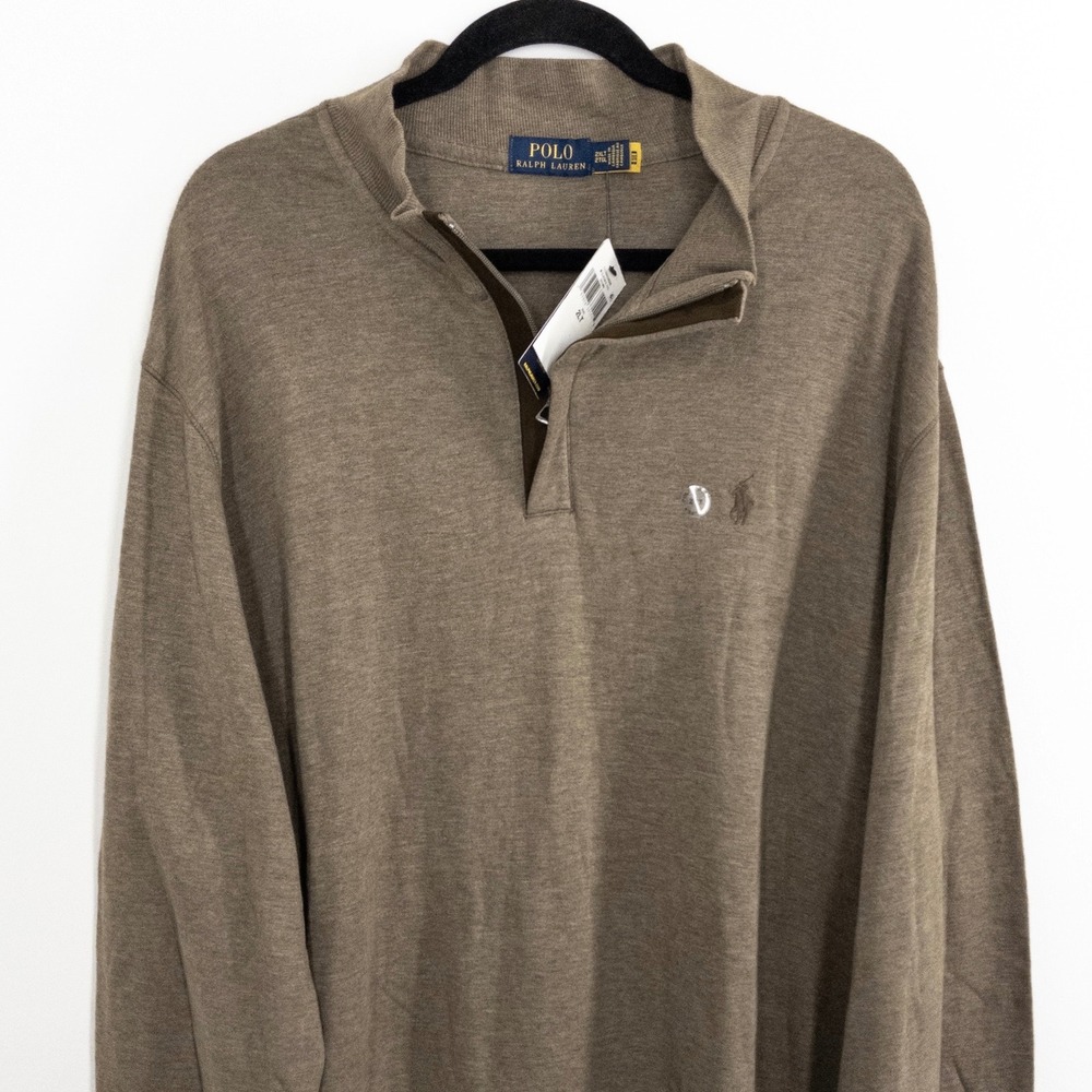 NEW Polo Ralph Lauren Men's 2XLT Big Tall Quarter Zip Pullover Sweater Taupe NWT - Picture 9 of 11
